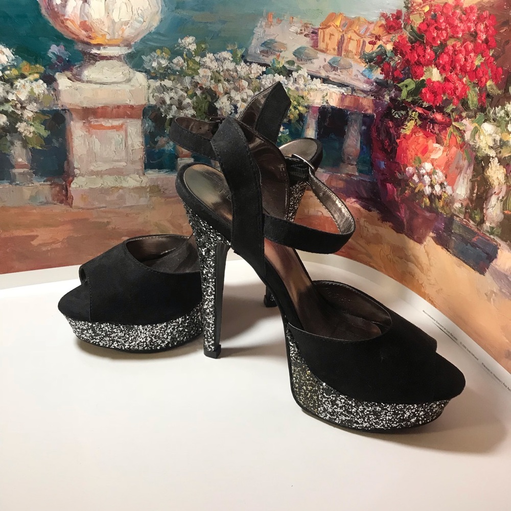 Forever 21 black Peep-toe Glitter Heels